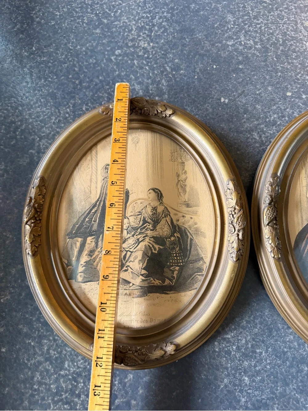 Antique Oval framed La Mode Illustree Ladies in Gowns Paris mid 1800's set 2